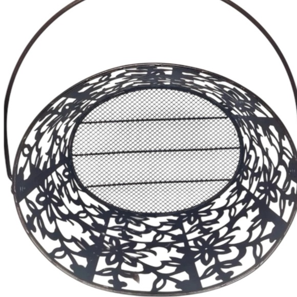 Elegant Brown Metal Floral Mesh Garden or Home Decor Basket With Handle - Picture 2 of 4